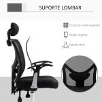 Cadeira de Escritório Ergonômica Cadeira de Escritório Giratória com Altura Ajustável Função Reclinável Apoio para a Cabeça e Suporte Lombar 65x67x108 - 118cm Preto
