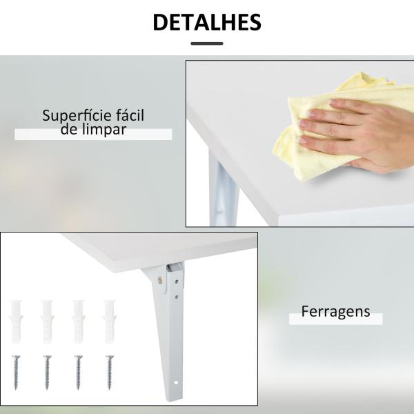 Mesa Dobrável de Parede Mesa Auxiliar Suspensa para Cozinha Sala de Jantar 60x40x20cm Branco