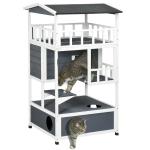 Casa para Gatos Caseta de madeira em abeto com espaço amplo com 4 pisos e espaço destacável para areia 75,5x75x137 cm