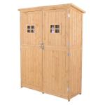 Abrigo de Jardim para Ferramentas Armário de Madeira para Exterior com Prateleira Dupla Porta Janelas e Teto Asfáltico 127,5x50x164cm Madeira