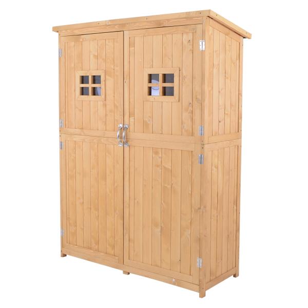 Abrigo de Jardim para Ferramentas Armário de Madeira para Exterior com Prateleira Dupla Porta Janelas e Teto Asfáltico 127,5x50x164cm Madeira