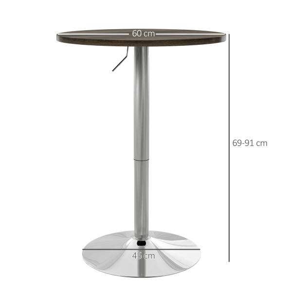 Mesa Alta Cozinha Mesa Alta Bar Redonda para 2 Pessoas Altura Ajustável Tampo Giratório 360° 60x60x91 cm Nogueira