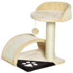 Árvore Arranhador para Gatos de 2 Níveis com Poste e Tapete de Arranhar Cama e Bola Suspensa 35,5x37x46 cm Bege