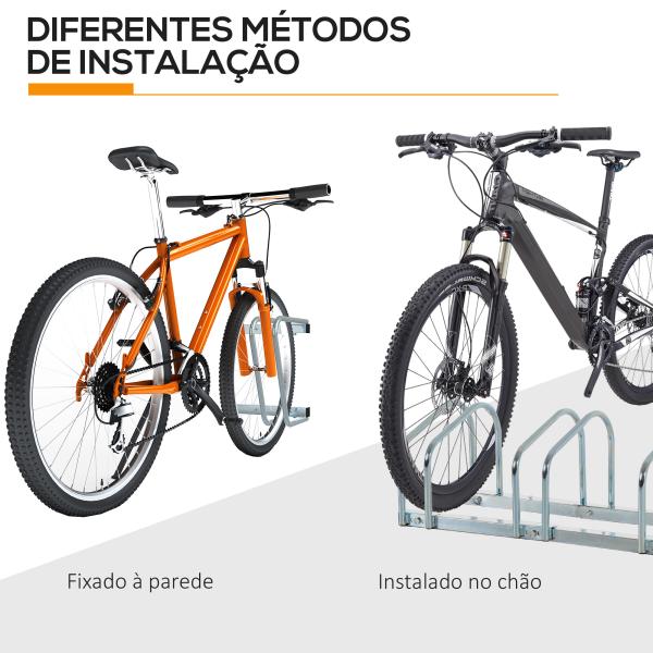 Estacionamento para 6 Bicicletas Suporte de Aço para Estacionar Bicicletas no Chão para Interior e Exterior 179x33x27 cm Prata