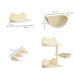 Prateleiras de Parede para Gatos 4 Peças com Rede Plataforma Semicircular Plataformas de Salto e Poste de Sisal Bege