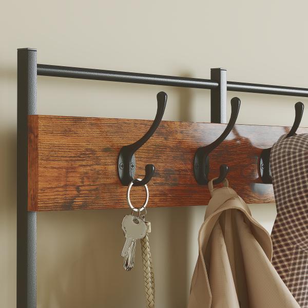 Suporte para Cabides Móvel de Arrumação com Sapateira 14 Ganchos 7 Gavetas de Tecido e Prateleira 100x30x183 cm Castanho Rústico