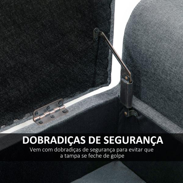 Banco para Pé de Cama Acolchoado com Espaço de Armazenamento Banco Multifuncional com Braços Tampa e Pés de Madeira para Dormitórios Sala de Estar 116x44x58 cm Cinza