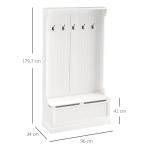 Móvel Cabide de Entrada com Banco Armário de Entrada com Cabide 5 Ganchos e Espaço de Armazenamento 96x34x179,7cm Marfim