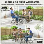 Conjunto de Mesa e Cadeiras de Jardim com Mesa Dobrável Ajustável de 55 a 74 cm e 4 Cadeiras Dobráveis para Terraço Cinzento