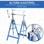 Conjunto de 2 Cavaletes Telescópicos Dobráveis com Altura Ajustável Cavaletes de Serra de Aço para Mesa de Trabalho Carga 200kg 68x58x80 - 130cm Azul e Prata
