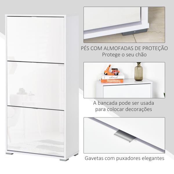Armário de Sapatos Moderno Sapateira para Corredor Entrada com 6 Prateleiras de Armazenamento Espaço de Exibição 60x26x124cm Branco