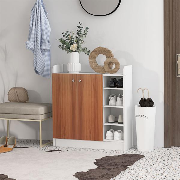Sapateira com 2 Portas Prateleiras Interiores e 4 Prateleiras Exteriores com Altura Ajustável 83x30x90 cm Madeira