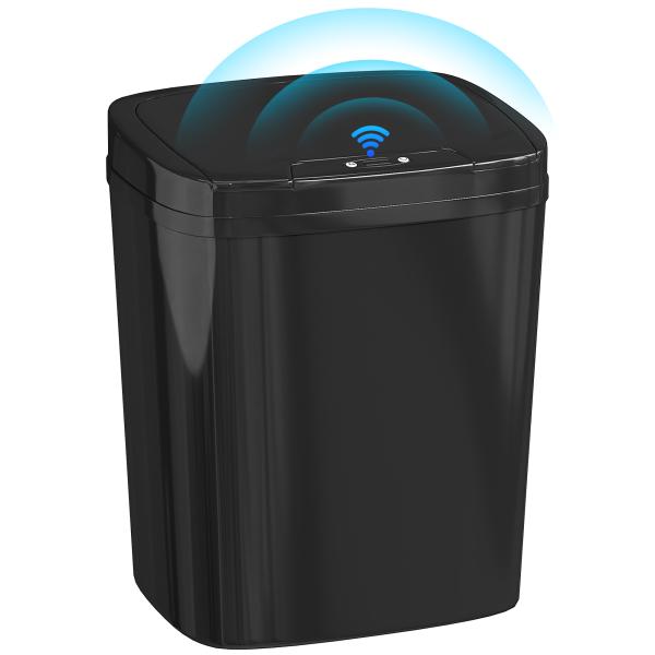 Balde de Lixo Automático 15L com Sensor Infravermelhos e Modo Manual Anel de Retenção Antimarcas 27,6x21,4x33,5 cm Preto