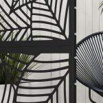 Biombo de 3 Painéis 122x198 cm Biombo Separador de Ambientes com Suporte Design de Folhas Grandes Preto