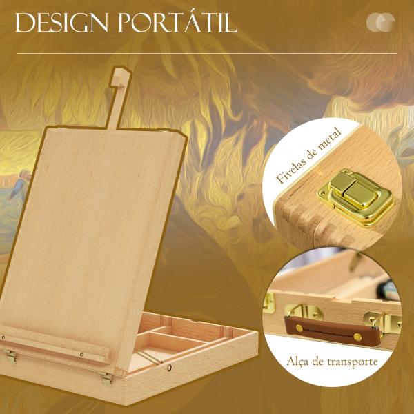 Cavalete de Mesa Ajustável em Madeira de Faia com 5 Compartimentos Prancha de Desenho e Esboços Dobrável 27x41,5x42,5 - 74,5 cm Madeira
