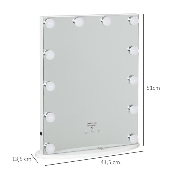 Espelho de maquiagem de Luzes LED Ajustável controle Tátil 41,5x13,5x51 Branco