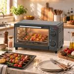 Mini Forno Elétrico 9 L de Bancada 750 W com Temperatura Ajustável e Temporizador, 35x24,6x20 cm, Cinzento