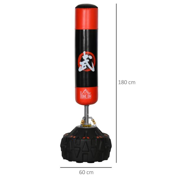 Saco de Boxe em Pé Saco de Boxe para Adultos com Grande Base Preenchível de Areia e Água Ø60x180 cm Preto e Vermelho