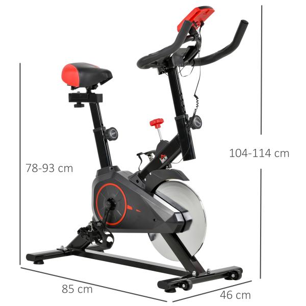 Bicicleta Estática Spinning com Monitor LCD Volante de Inércia de 6kg Assento e Guidão com Altura Ajustável Resistência Regulável 85x46x114cm Preto e Vermelho