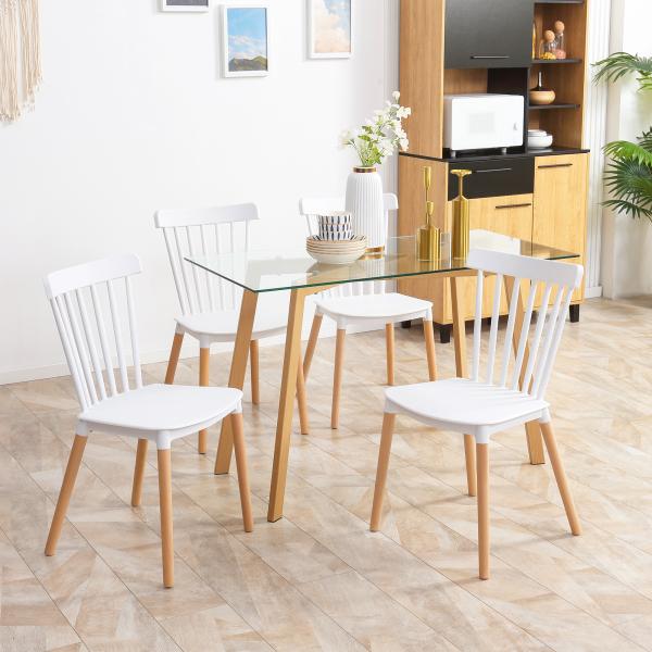 Conjunto de 4 Cadeiras Estilo Nórdico com Encosto Alto e Pés de Madeira de Faia 48x52,5x83cm Branco e Madeira