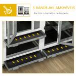 Coelheira de Madeira Interior Gaiola para Coelhos de 2 Níveis com Rodas 2 Rampas 3 Bandejas Amovíveis 110x50x86 cm Cinza
