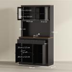 Armário de Cozinha com 3 Portas de Vidro Compartimento Aberto 2 Gavetas e Prateleiras Ajustáveis 100x40x180 cm Preto