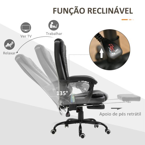 Cadeira de Massagem com 7 Pontos de Massagem Reclinável com Apoio para os Pés e Controlo Remoto 67x79x111 - 121 cm Preto