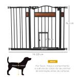 Barreira de Segurança para Cães Extensível para Portas Escadas 74 - 105cm com 2 Extensões de 10 e 15cm com 2 Portas e Fechadura Automática Aço Preto