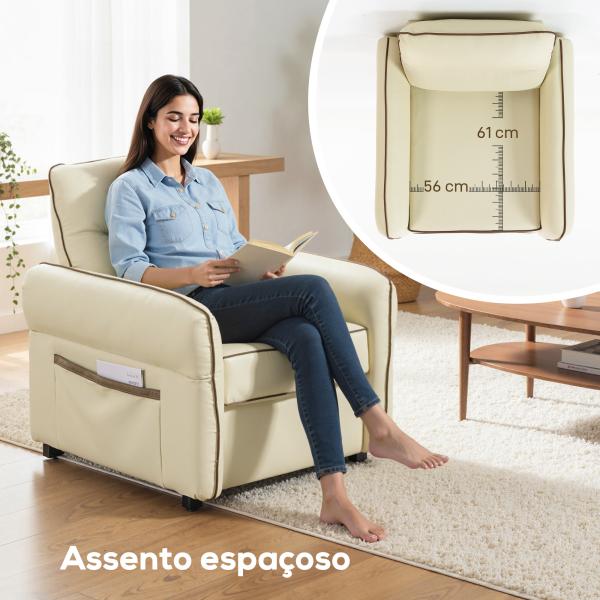 Poltrona Sala de Estar Estofada em Couro Sintético Poltrona Relax Moderna com Assento Largo Acolchoado Espesso 80x81x90 cm Bege
