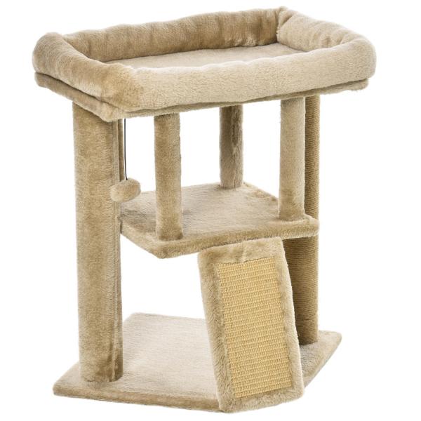 Árvore Arranhador para Gatos Pequenos Arranhador para Gatos com Poste de Juta Rampa Caverna e Bola Suspensa 40x40x57 cm Areia