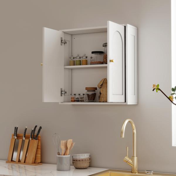 Armário de Casa de Banho de Parede Móvel de Casa de Banho Suspenso com Prateleiras 2 Portas com Desenho em Arco 60x20x60 cm Branco
