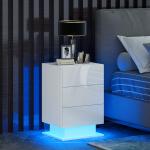 Mesa de Cabeceira com Faixa de Luz LED Multicolor Mesa Auxiliar com 3 Gavetas Estilo Moderno 40x35x60 cm Branco Brilhante