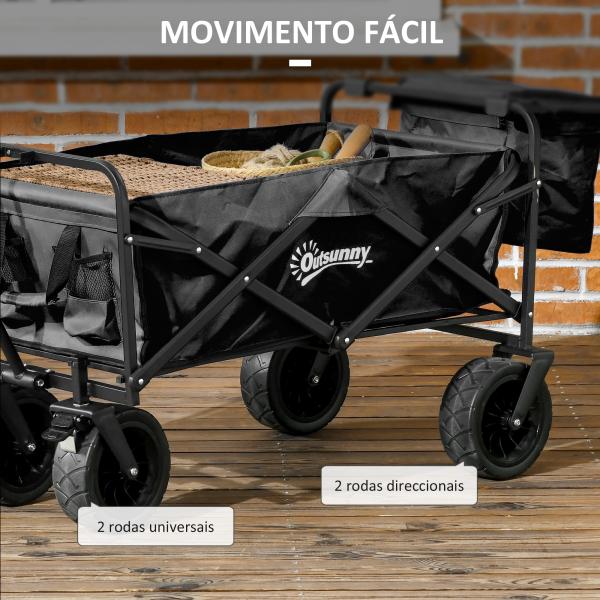 Carrinho de Transporte Dobrável com Bolsa Térmica Removível Capacidade 100 kg para Campismo Praia 113x57x77 - 100 cm Preto