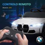 Carro Elétrico para Crianças BMW M4 12V com Controlo Remoto Faróis Buzina Música e Velocidade 3 - 5 km/h 108x69,5x51 cm Branco