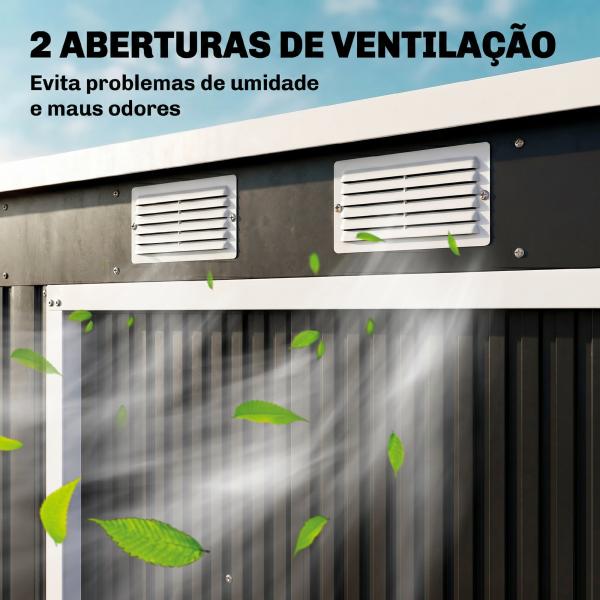 Abrigo de Jardim 213x130x173 Abrigo de Exterior de Aço Galvanizado com Porta Corredeira para Armazenamento Cinza Escuro