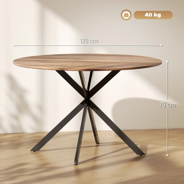 Mesa de Refeição Redonda para 4 Pessoas Mesa de Cozinha Industrial com Estrutura de Aço Ø120x75 cm Marrom