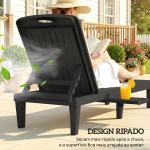 Conjunto de 2 Espreguiçadeiras Reclináveis em Plástico PP com Bandeja Lateral e Encosto Ajustável 5 Níveis 192x57x28,5 cm Preto