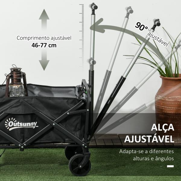 Carrinho de Transporte Carrinho Dobrável com 4 Rodas Capacidade 70 L Carga 80 kg para Jardim Praia Campismo Preto