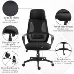 Cadeira de escritório ergonômica Cadeira de mesa inclinável ajustável em altura com encosto de braço Encosto de cabeça 5 rodas Suporta até 120 kg 64x58x116 - 126 cm Preto