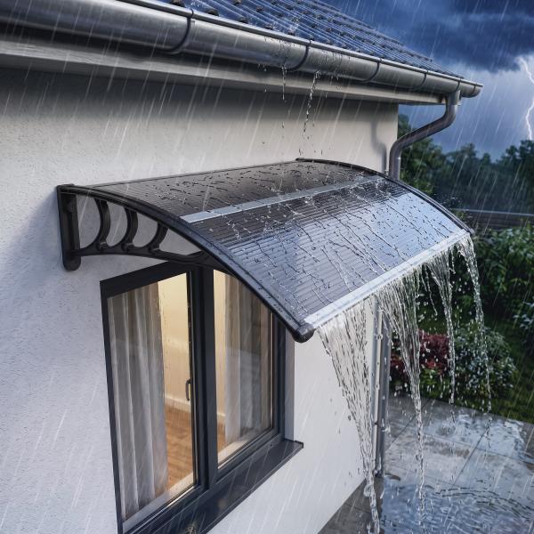 Marquise para Portas e Janelas 100x75x23 cm Marquise de Proteção contra Sol e Chuva com Cobertura de Policarbonato Preto
