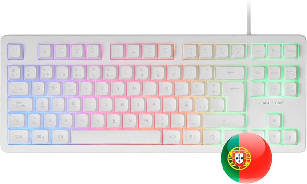 Teclado MK023 TKL FRGB Rainbow H - Mech Red Switch PT (Branco) - MARS - GAMING