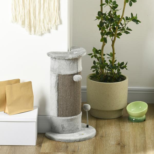Poste de Arranhar para Gatos 58 cm Arranhador para Gatos com Poste de Sisal e Bolas Suspensas 34x25,5x58 cm Cinza