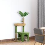 Árvore Arranhadora para Gatos 98 cm com Folhas Artificiais, Toca, Cama, Postes em Juta e 2 Bolas, Verde