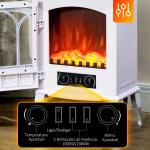 Lareira Elétrica Portátil 1000/2000W com Efeito de Chama Realista e Proteção Contra Superaquecimento 41,5x28x54 cm Branco