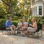 Conjunto Jardim de 4 Peças com Sofá de 2 Lugares 2 Poltronas Mesa de Vidro Temperado Tecido Textilene Respirável Cinza Escuro