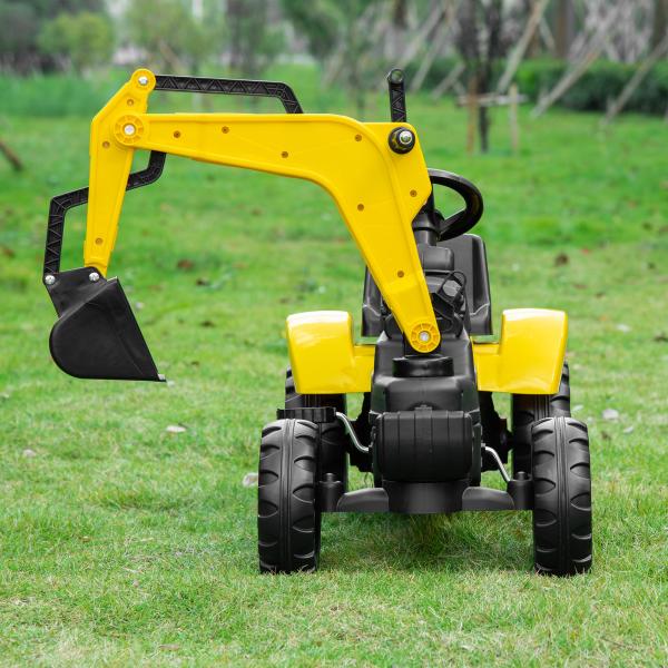Trator a Pedais para Crianças Escavadora para Crianças com Pá Dianteira e Buzina Trator Infantil 107x42x71 cm Amarelo