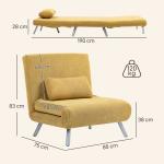 Sofá Cama de 1 Lugar Dobrável Estofado em Tecido Amarelo Mesclado com Encosto Ajustável em 5 Níveis 80x75x83 cm