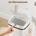 Balde de Lixo Automático 15L com Sensor Infravermelhos e Modo Manual Anel de Retenção Antimarcas 27,6x21,4x33,5 cm Branco