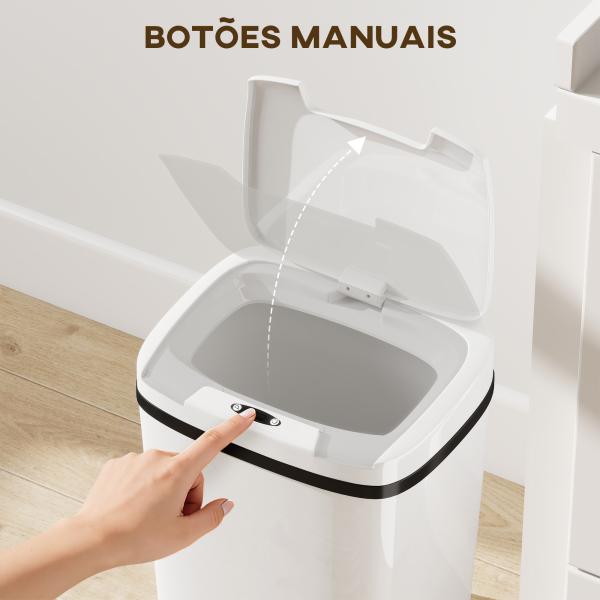 Balde de Lixo Automático 15L com Sensor Infravermelhos e Modo Manual Anel de Retenção Antimarcas 27,6x21,4x33,5 cm Branco