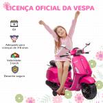 Moto Elétrica para Crianças com Licença Vespa 6V com USB MP3 Luz LED Rádio FM Velocidade 3 km/h 107x47x73 cm Rosa